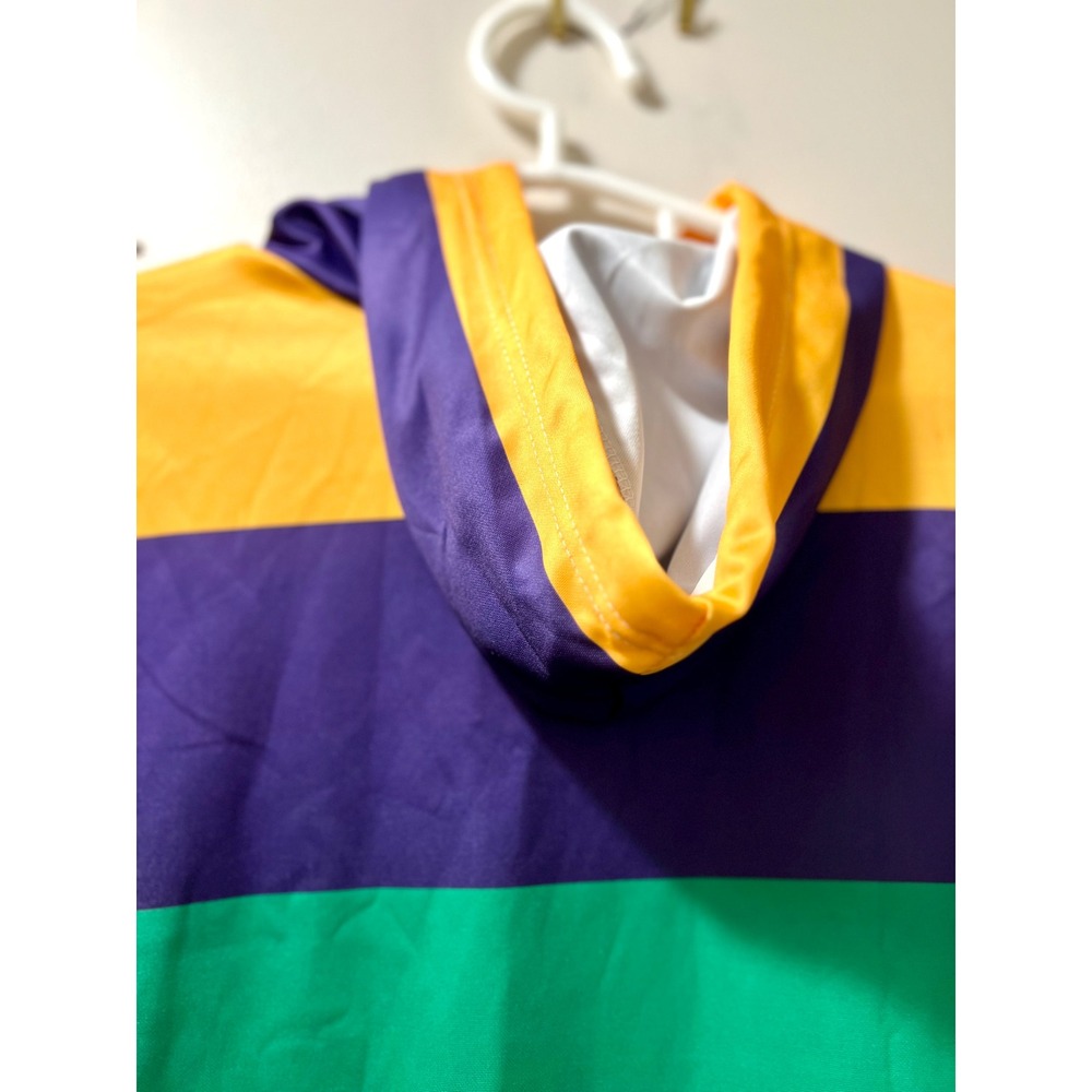 Mardi Gras‎ Hoodie Mens Medium Purple Green Gold Striped Fleur De Lis Pullover - Picture 7 of 8